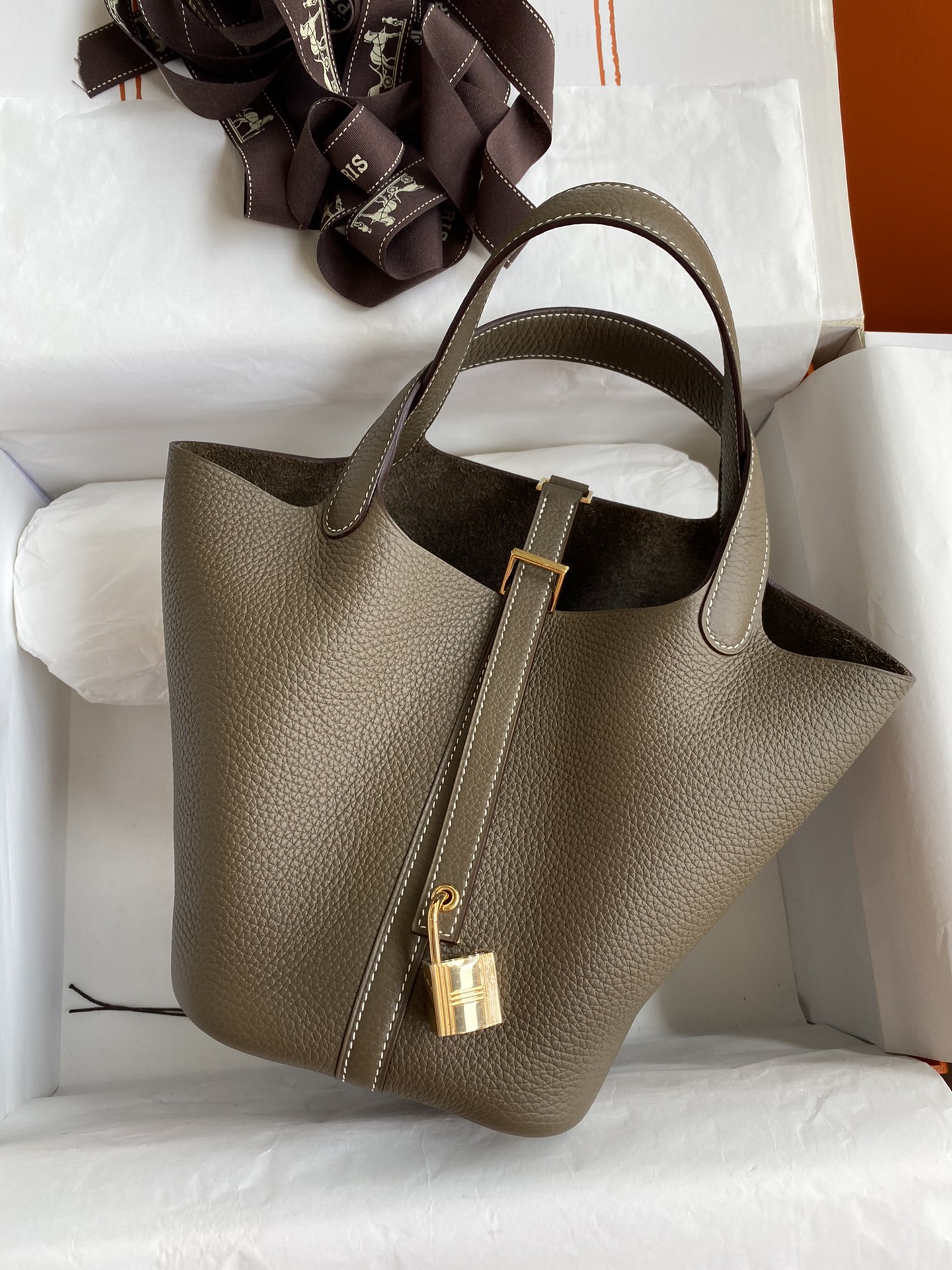 Hermes Picotin Lock 18 Bag In Etoupe Clemence Leather